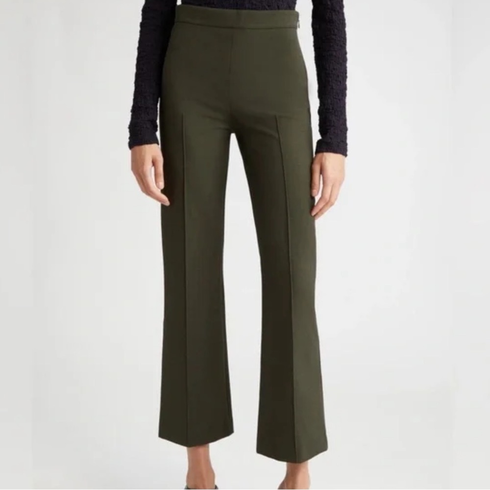 Vince Mid Rise Pintuck Crop Flare Pant Hunter Green Size 12